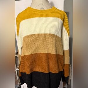 Colorblock Women's Sweater in Mustard, Cream, and Black